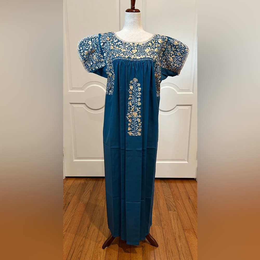San Antonino Maxi Dress,Oaxaca Mexican dress.Hand Embroidered with Silk Thread.